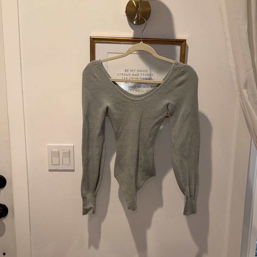 Abercrombie & Fitch Sage Green Ribbed Long Sleeve Bodysuit